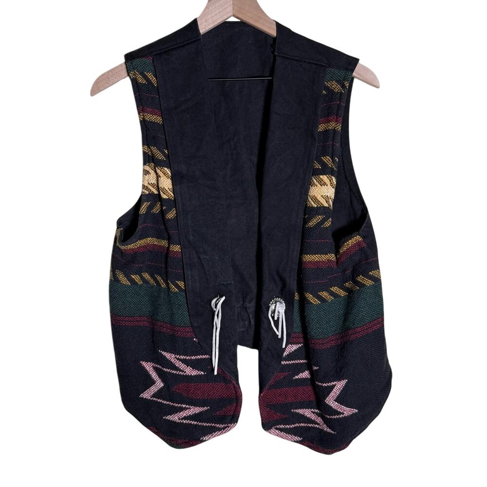 VINTAGE western southwest cowboy denim and cotton Aztec design equestrian vest M